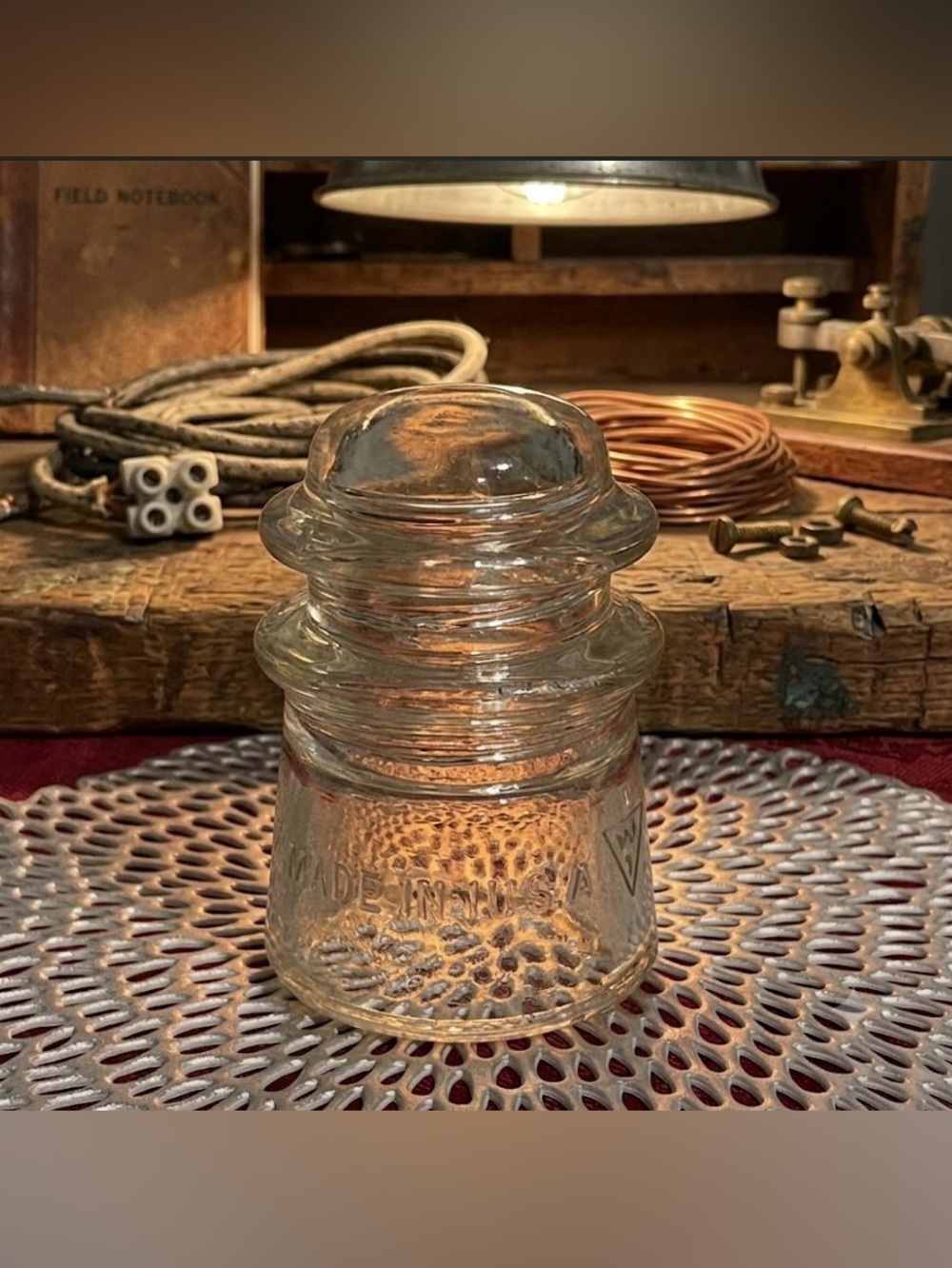 🌸 EUC Vintage Whitall Tatum Clear Glass Insulator | Industrial Farmhouse Decor